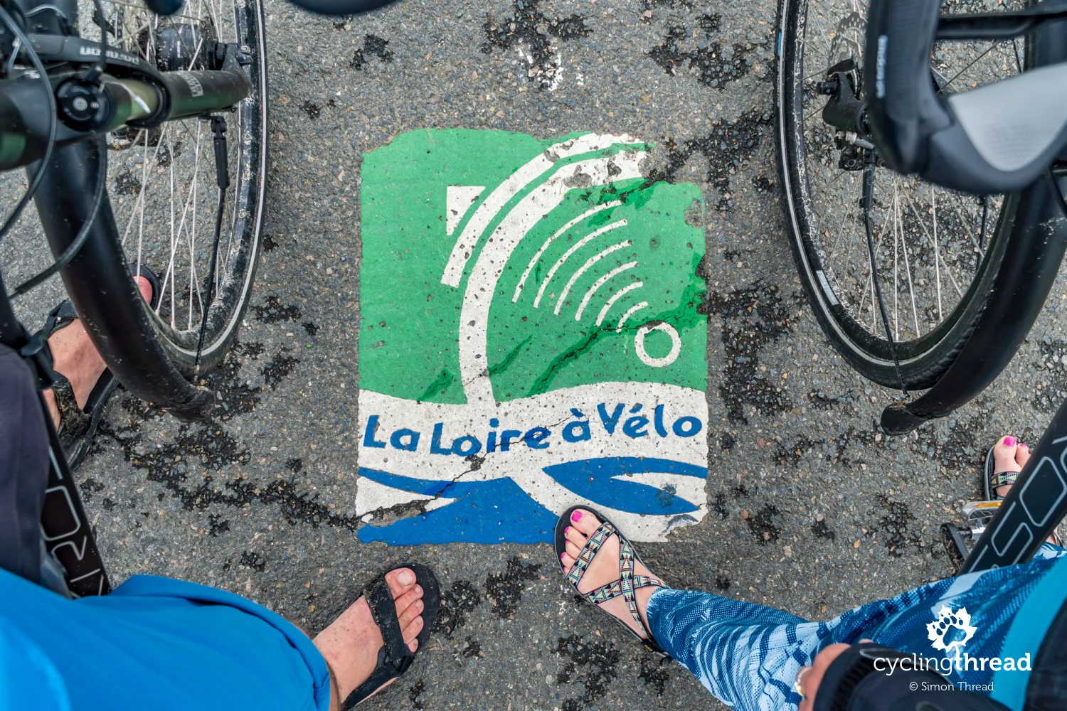Loire cycling route sign on asphalt