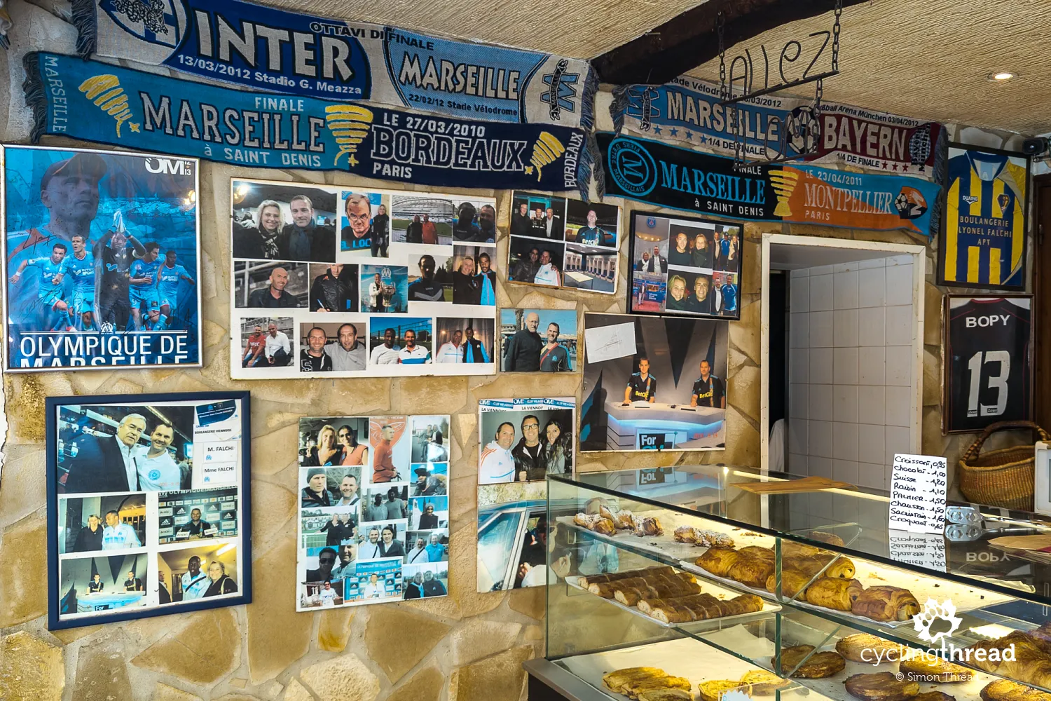 A bakery in Apt with Olympique de Marseille scarves