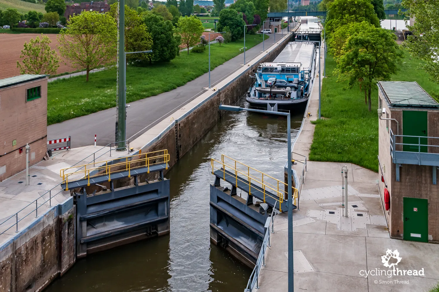 Barge in a river lock on the Main