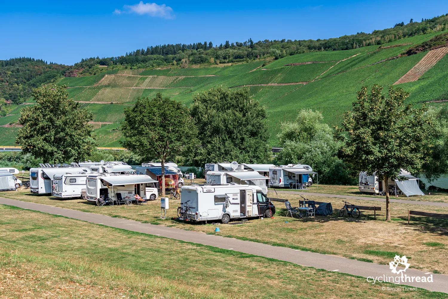 A campsite on the bank of the Moselle