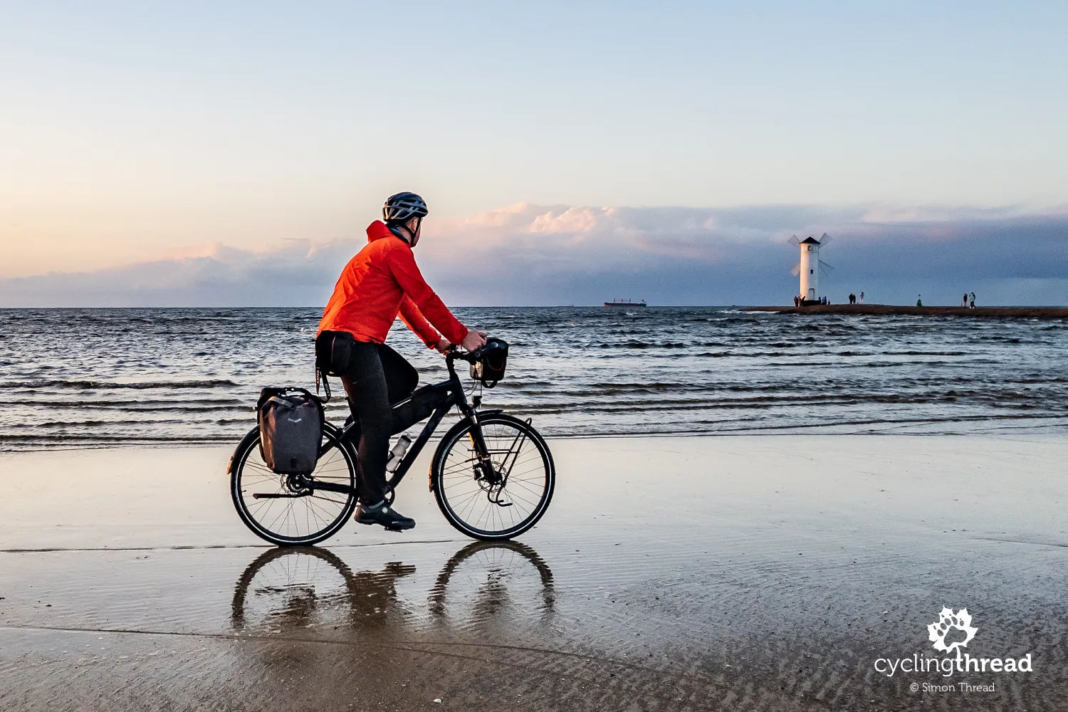 Cycling along a Baltic Sea beach