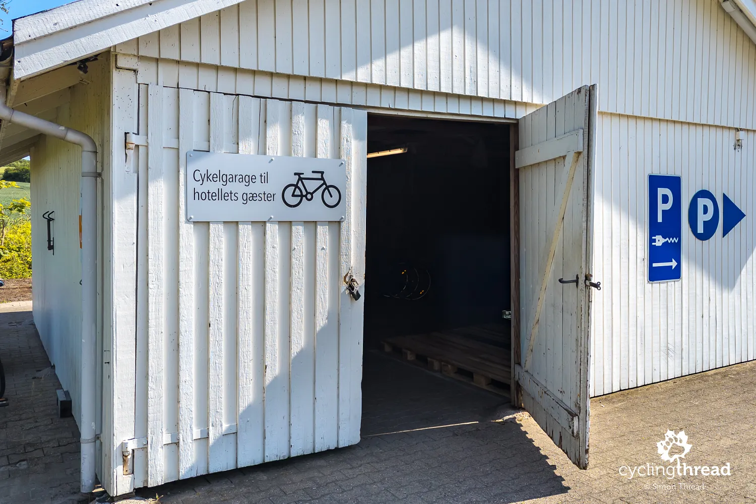 Locked bicycle storage at a hotel in Faaborg