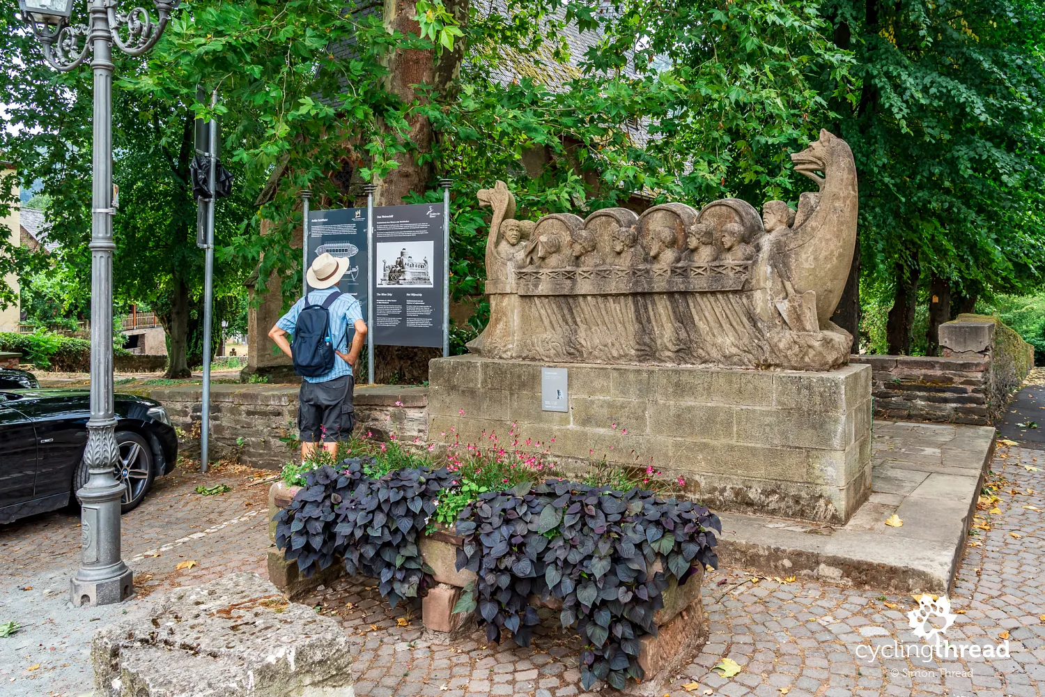 A sculpture of a wine transport ship in Neumagen-Dhron
