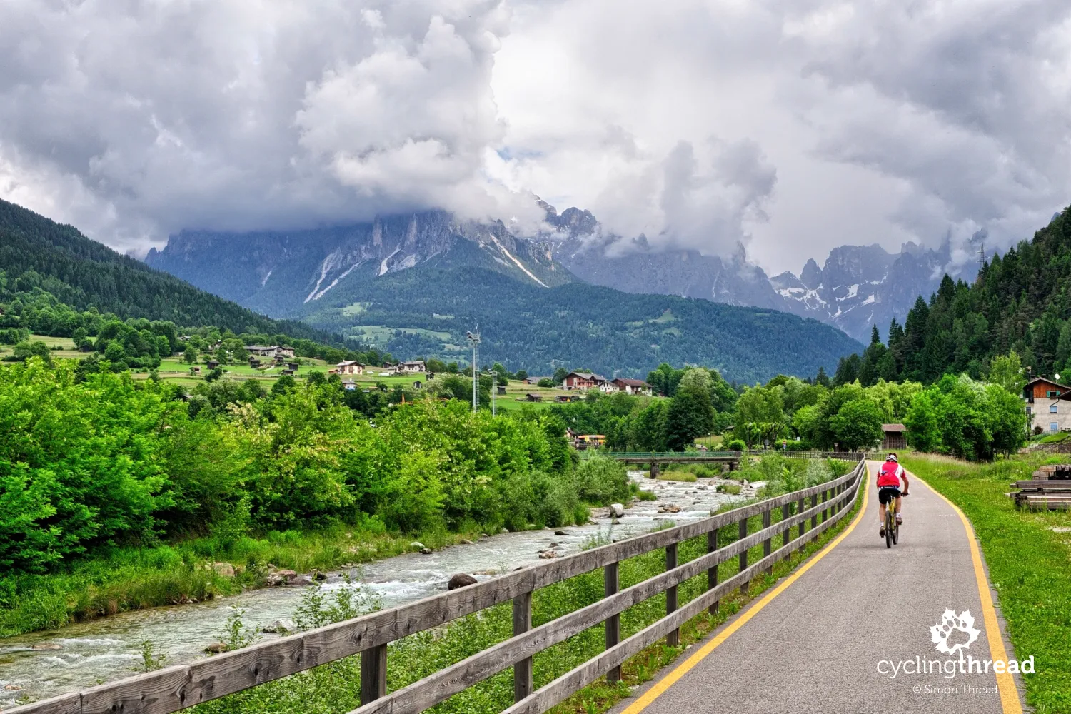 Tourist cycling route in the Dolomites