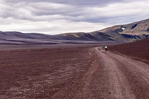 Black moonlit landscape on route F225 in Iceland